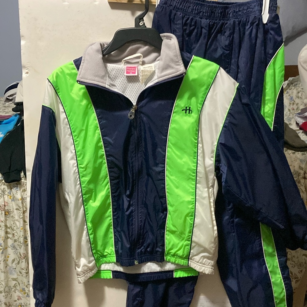 Girls Hanes Her Way Navy/Green Size 10/12 TRACK SUIT: FULL ZIP JACKET & PANTS